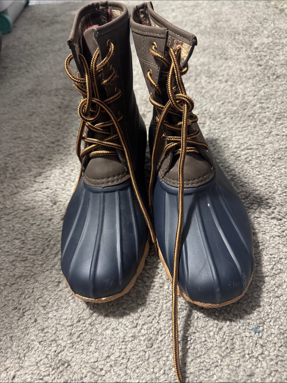 TOP Moda Brown and Navy Lace-Up Winter Rain Boots